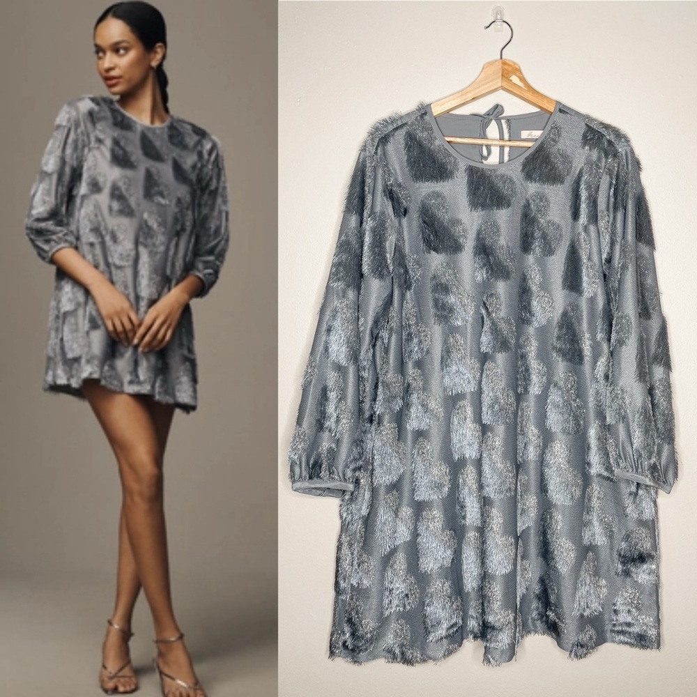 Hutch x Anthropologie | Sparkle Festive Long Sleeve Heart Print Shift Dress